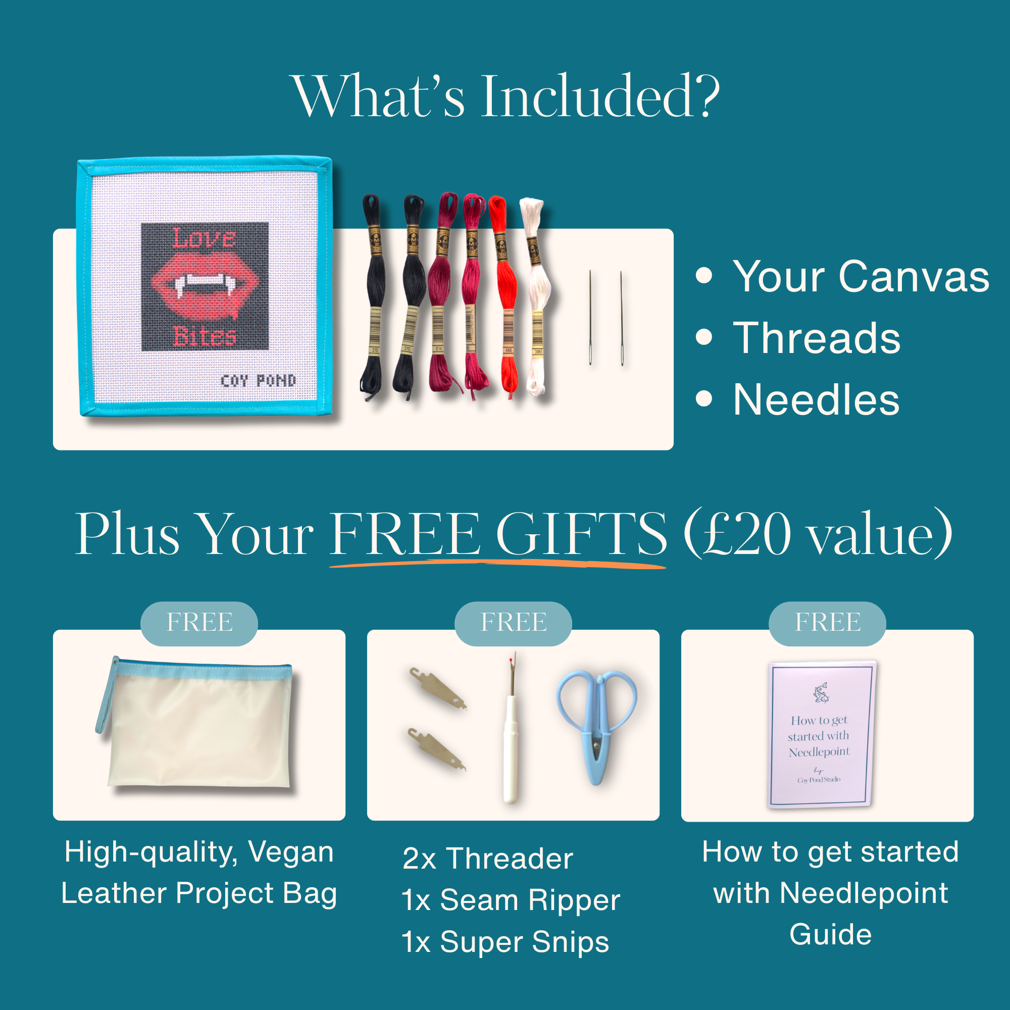 Stitch, Don't Scroll - Love Bites Needlepoint Starter Kit